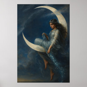 Poster Femme Art Nouveau sur croissant de lune