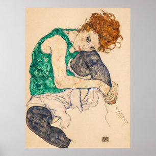 Poster Femme assise avec genou blond par Egon Schiele