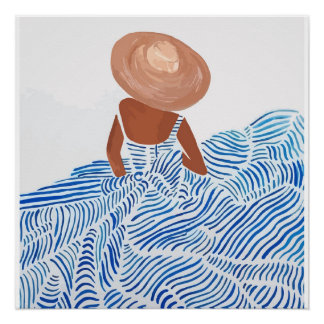 Poster Femme au chapeau de paille Robe bleue – Côte minim