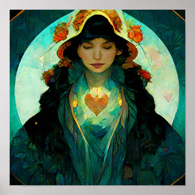 Poster Femme au coeur brillant Imaginaire Sci-Fi (Devant)