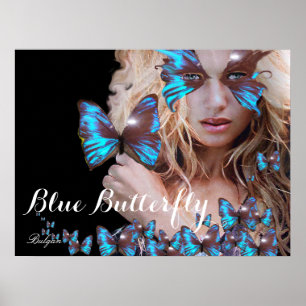 POSTER FEMME AU PAPILLON BLEU