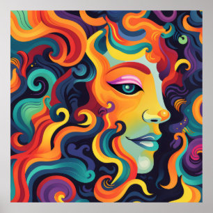Poster Femme audacieuse tournoyant des expressions et des