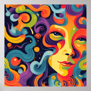Poster Femme audacieuse tournoyant des expressions et des