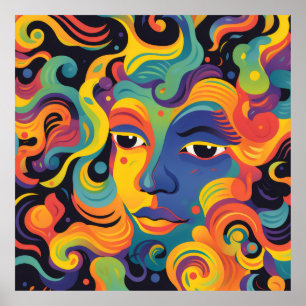Poster Femme audacieuse tournoyant des expressions et des