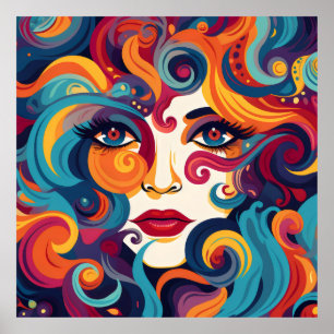 Poster Femme audacieuse tournoyant des expressions et des