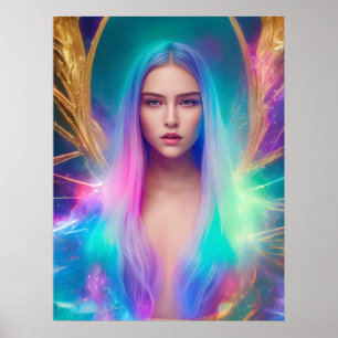 Poster Femme aux cheveux bleus et violets