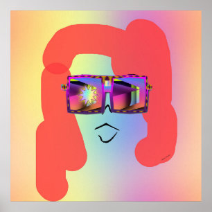 Poster Femme aux cheveux rouges + lunettes de soleil