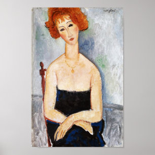 Poster Femme aux cheveux roux avec un Pendentif, Modiglia