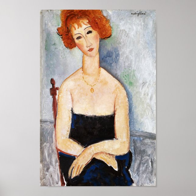Poster Femme aux cheveux roux avec un Pendentif, Modiglia (Devant)