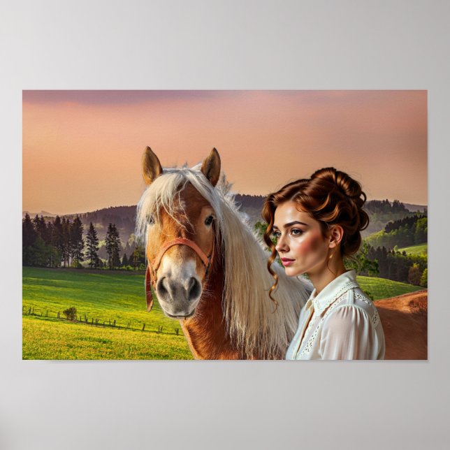 Poster Femme avec cheval (Devant)