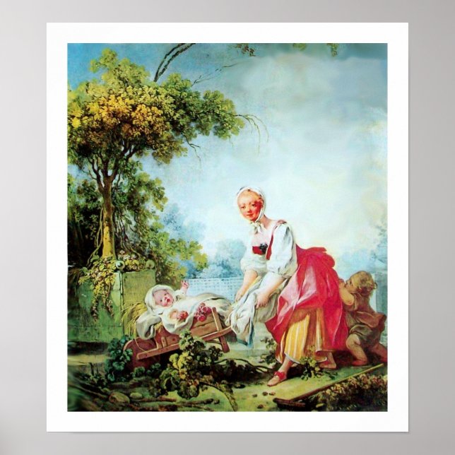 Poster FEMME AVEC DEUX ENFANTS Premium Canvas (Devant)