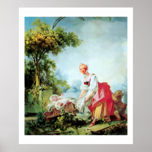 Poster FEMME AVEC DEUX ENFANTS Toile de luxe