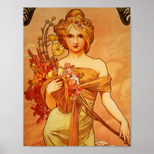 Poster Femme avec le bouquet orange