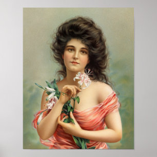 Poster Femme avec Lily Louis Prang & Co.