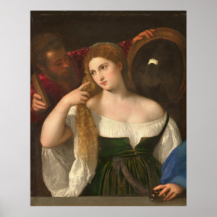 Poster Femme avec miroir par Titien