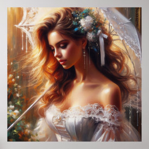 Poster Femme avec parapluie