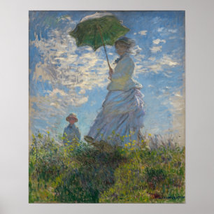 Poster Femme avec parasol - Madame Monet et son fils