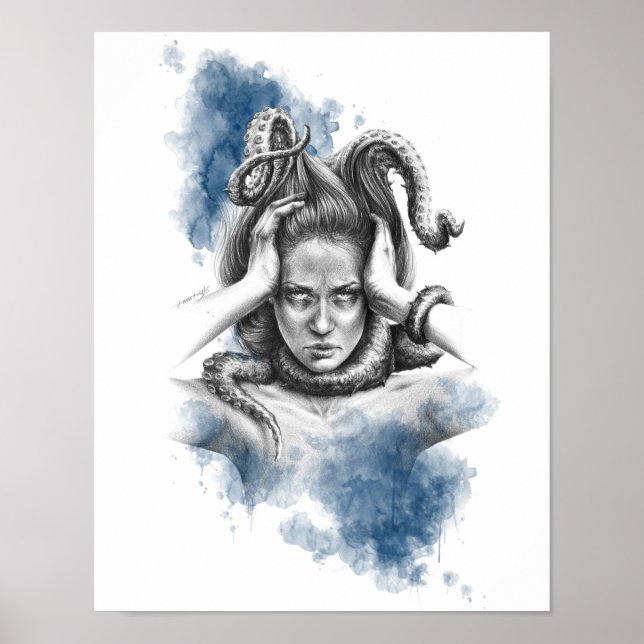 Poster Femme avec tentacules dans les cheveux imaginaire  (Devant)