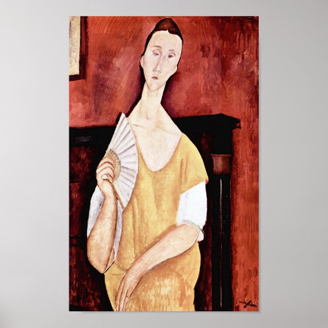 Poster Femme avec ventilateur, Modigliani (Devant)