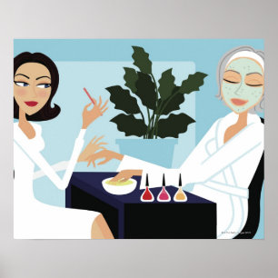 Poster Femme ayant la manucure et le massage facial au