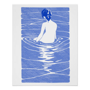 Poster Femme Baigner en Onsen