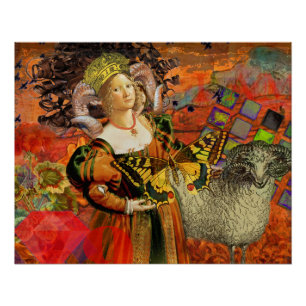 Poster Femme Bélier Orange : Collage d'art antique gothiq