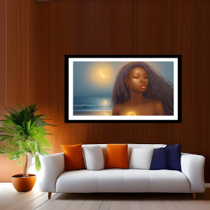 Poster Femme Belle Ethnique Plage clair de lune océan 4