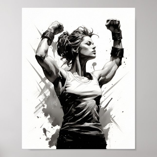 Poster Femme Bodybuilder Flexing Muscles Fitness Girl (Devant)