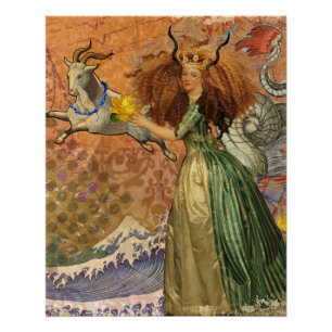 Poster Femme Capricorne Chèvre Fantaisie Amusant