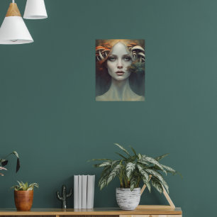 Poster Femme champignon d'automne