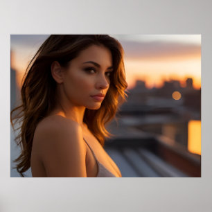 Poster Femme chaude sur le toit