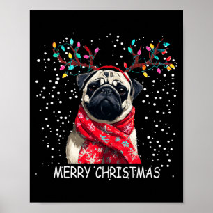 Poster Femme Chien Carlin Noël Chapeau Santa F Noël Manch