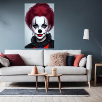 Femme clown cheveux rouges nez noir | Art AI