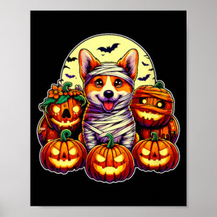 Poster Femme Corgi Momie Et Citrouilles Halloween Mignon