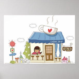 Poster Femme dans un café-restaurant