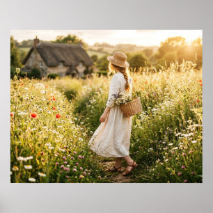 Poster Femme dans un champ de blé