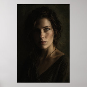 Poster Femme dans un portrait mural en demi-jour dramatiq