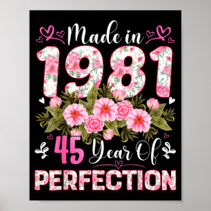 Poster Femme de 45 ans fabriquée en 1981 Fleurie 45e anni
