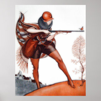 Poster Femme de Flapper en Cloche Casquette chasse aux oi