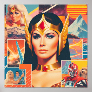 Poster Femme de guerrière de science-fiction Retrowave