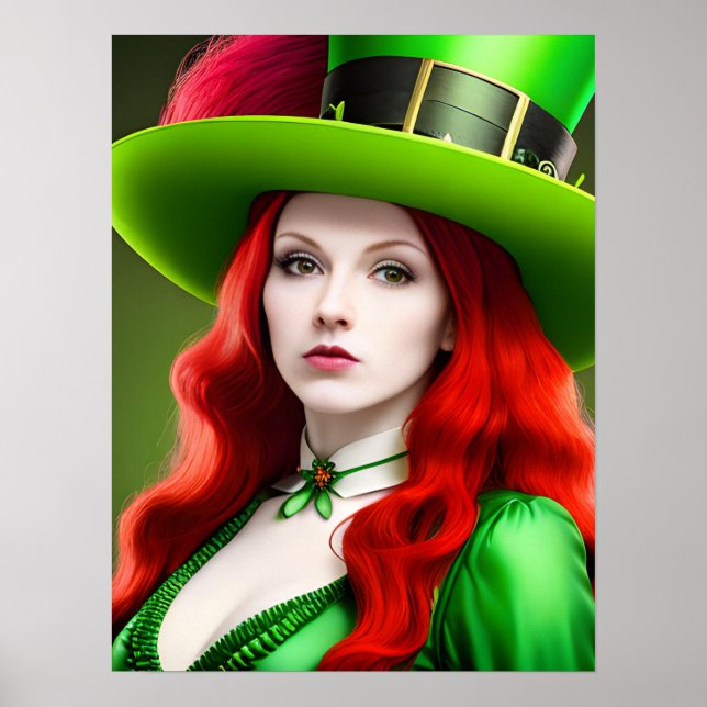 Poster Femme de la Saint-Patricks dans le Tophat Vert (Devant)