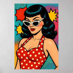 Poster Femme de l'art pop rétro glamour en lunettes de so