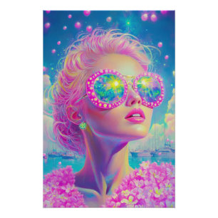 Poster Femme de Néon glamour avec lunettes étincelantes
