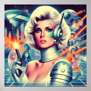 Poster Femme de science-fiction rétrofuturiste