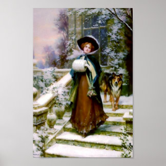 Poster Femme d'hiver Collie Chien