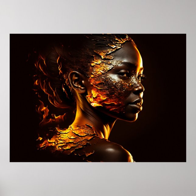Poster Femme d'or et de feu Portrait numérique (Devant)