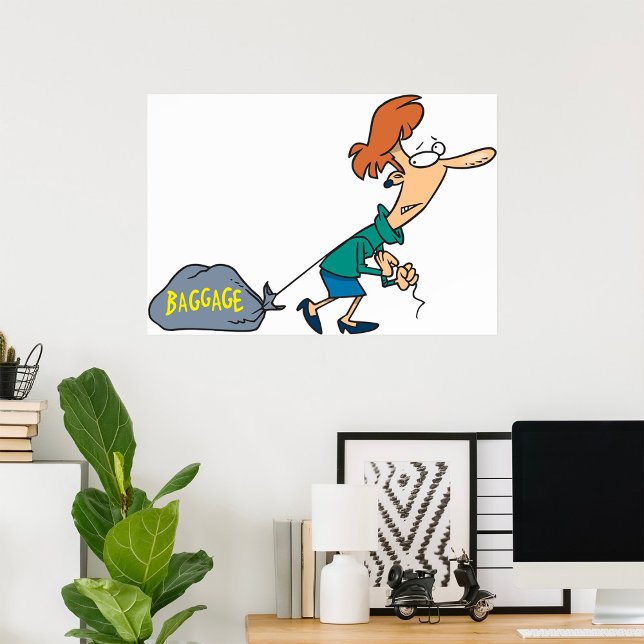 Poster Femme drôle transportant des bagages émotionnels (Créateur téléchargé)