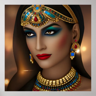 Poster Femme égyptienne Beaux bijoux en or exotique vert