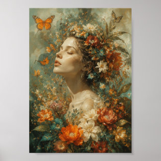 Poster Femme Élégante dans un Portrait de Mode Botanique