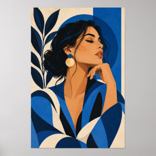 Poster Femme Élégante en Bleu Portrait Moderne d'Art Mura